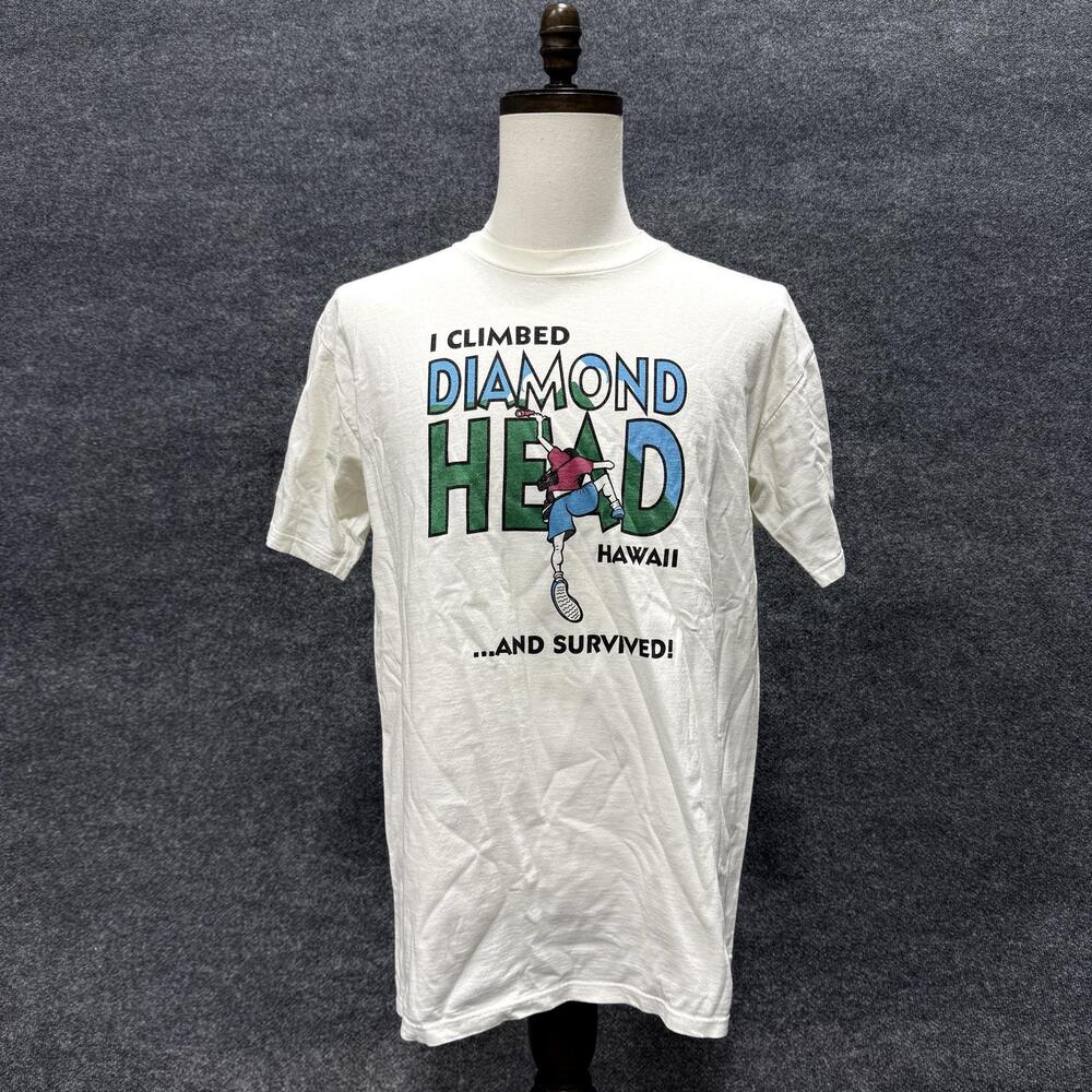 Vintage Jerzees Diamond Head Hawaii Shirt Mens Large White Graphic T-Shirt Tee